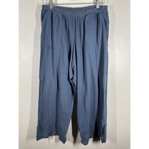 GapBody Pants Womens Large Blue Crinkle Wide Leg Lounge Pleated Pockets Cropped